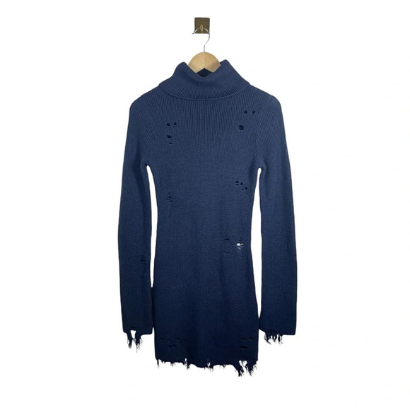 NWOT Lovers + Friends Keeney Distressed Sweater Dress in Navy Blue Size S - Picture 7 of 15